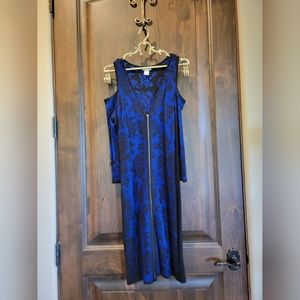 CACHE Zip Up Long Sleeve Cold Shoulder Dress